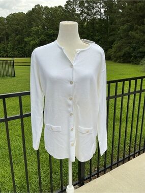 Talbots White Crewneck Button Cardigan